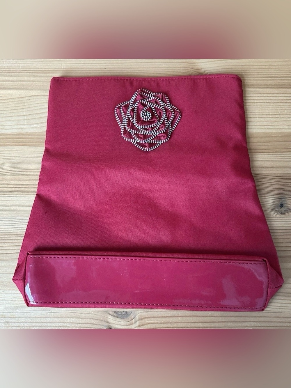 Lancome Paris Red Rose Expandable Snap Button Cosmetic Travel Makeup Bag Pouch